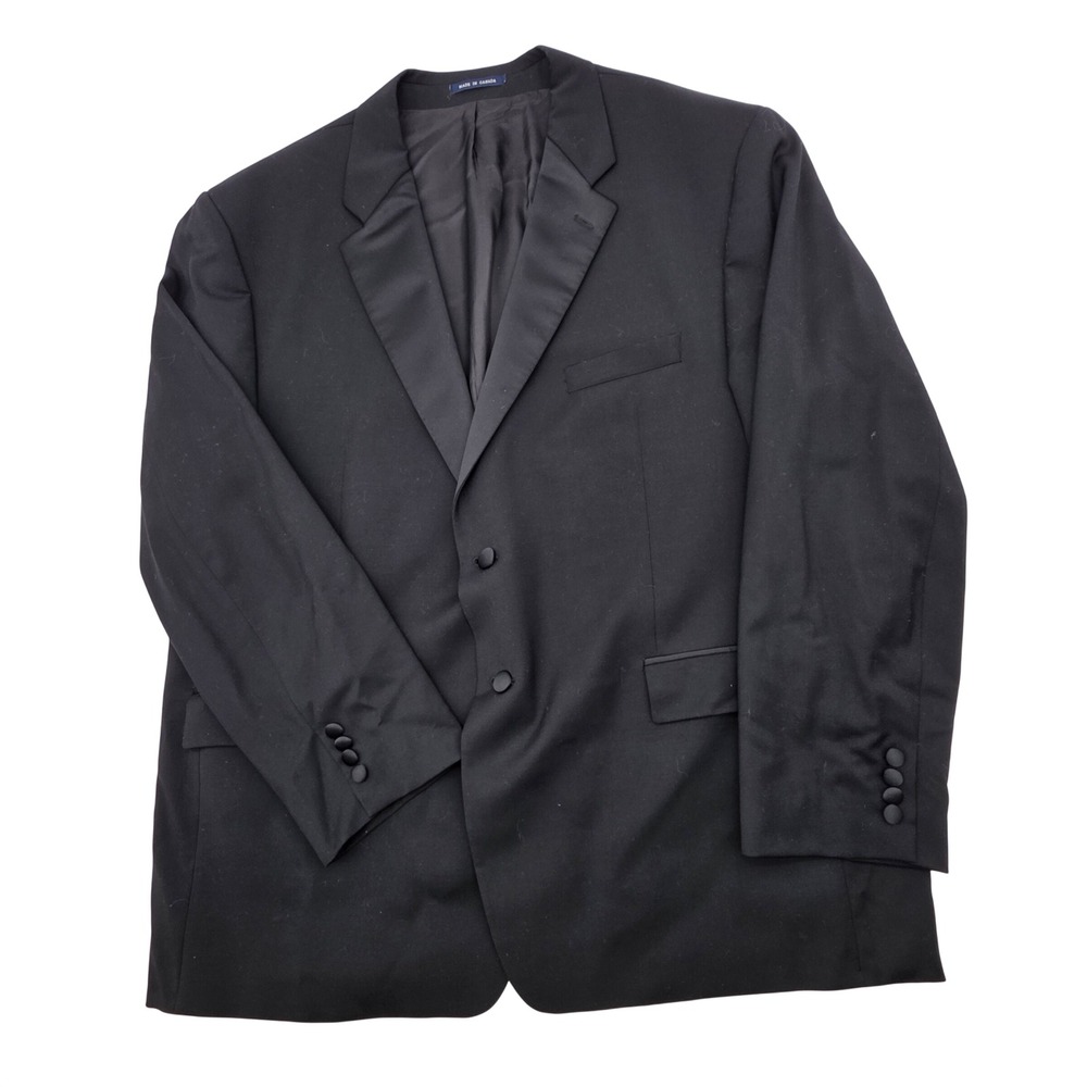Vintage Old Money Tuxedo Jacket Mens 52R Black Wool Peak Lapel Luxury Festive